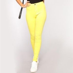 Bright yellow highwaisted jeans